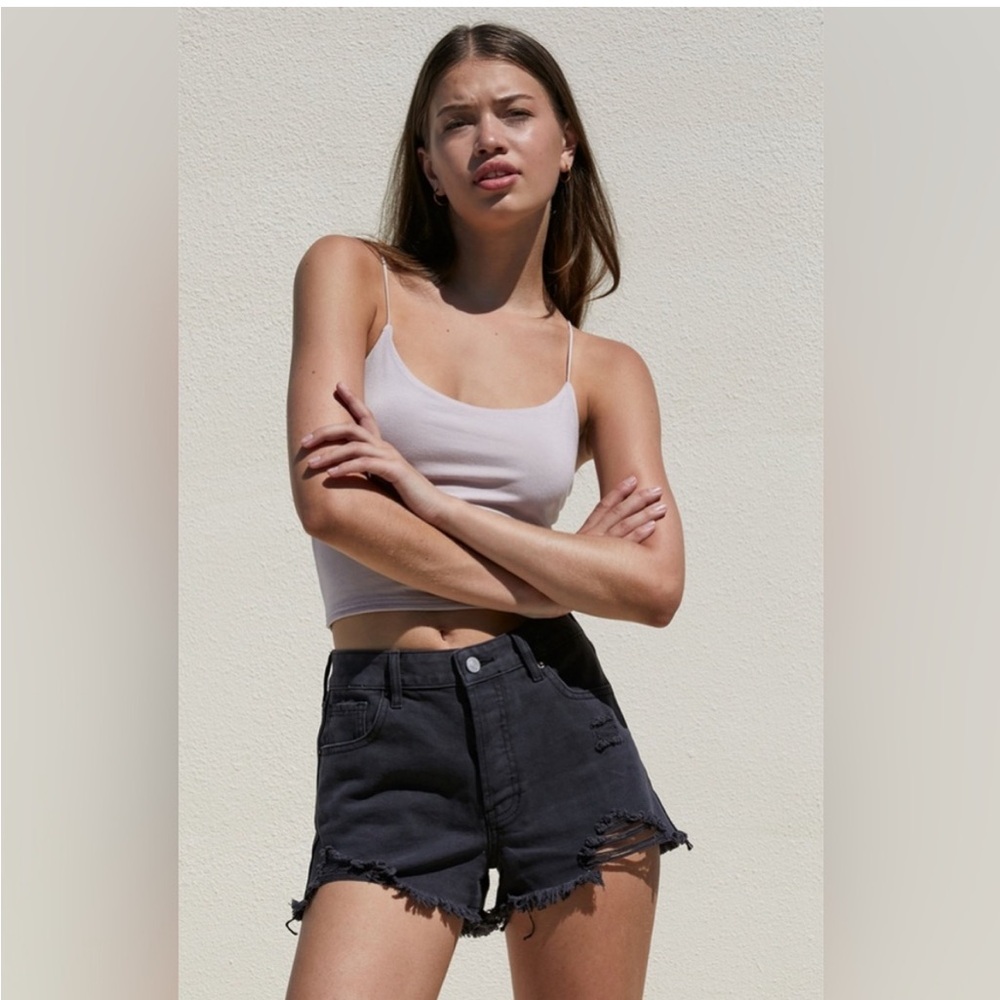 PacSun High Rise Women’s Distressed Frayed Festival Denim Shorts in Black Sz 28